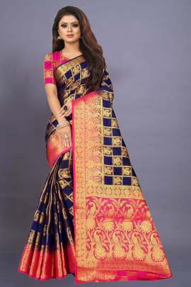 Nylon silk saree with silver zari 