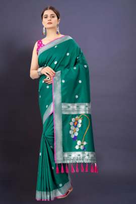 SOFT SILK SAREE WITH WEAVING ZARI WITH TESSEL BORDER FULL CATALOGE sarees catalogs