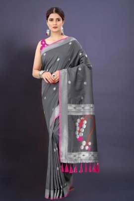 SOFT SILK SAREE WITH WEAVING ZARI WITH TESSEL BORDER FULL CATALOGE sarees catalogs