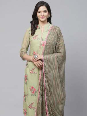 Women Green & Pink Floral Embroidered Suit designer suits